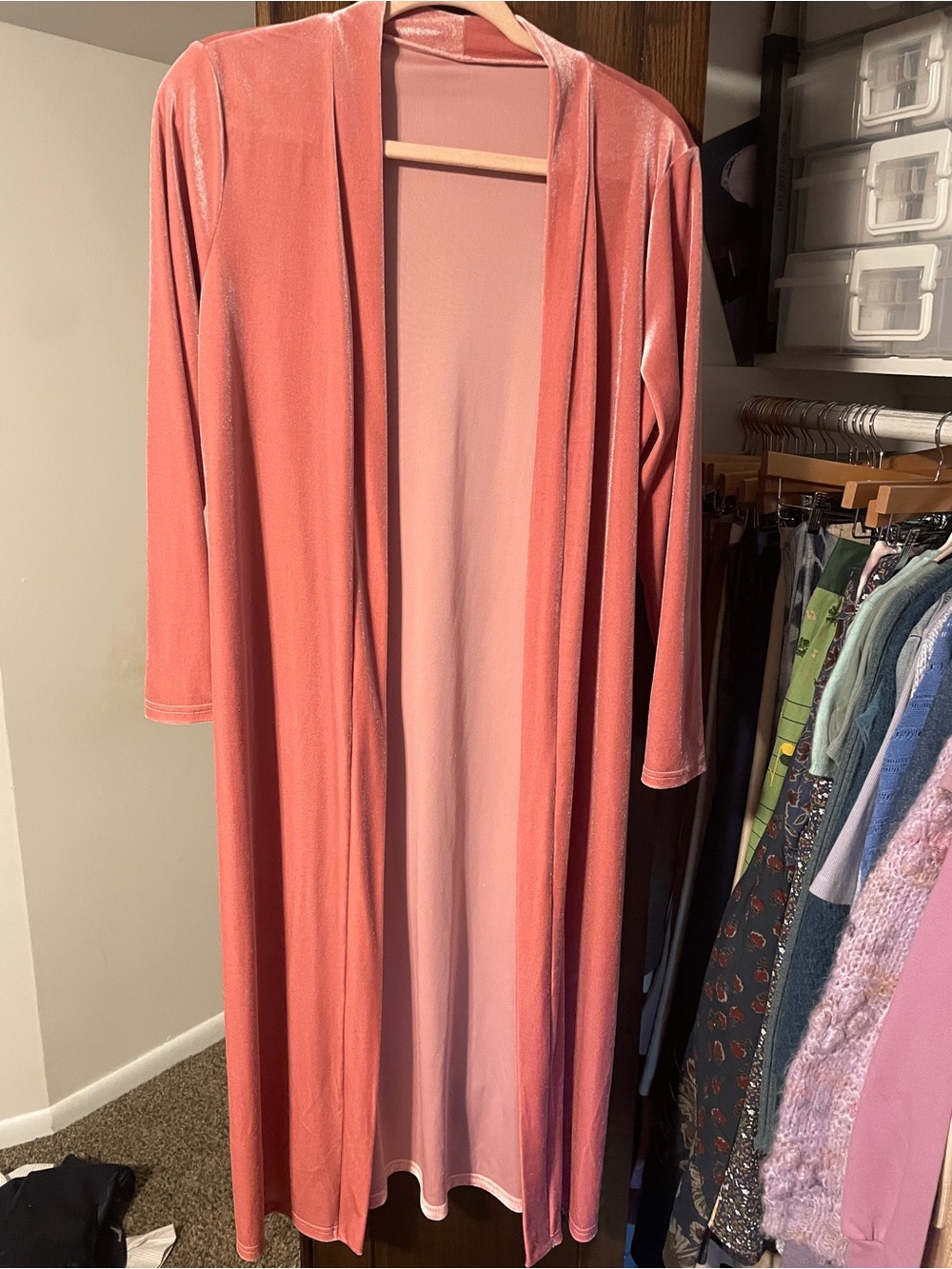 Unbranded Velvet Pink Long Sleeve Duster